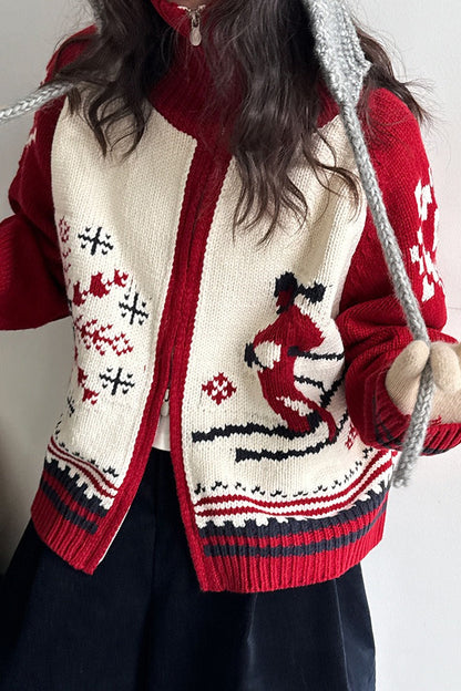 Retro   Double Zip Christmas Cardigan