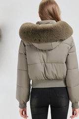 Quilted Cropped Faux Fur Collar Coat