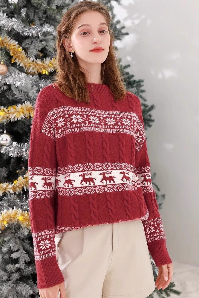 Loose Striped Jacquard Christmas Sweater
