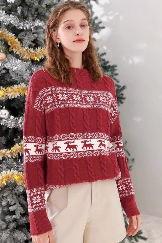 Loose Striped Jacquard Christmas Sweater
