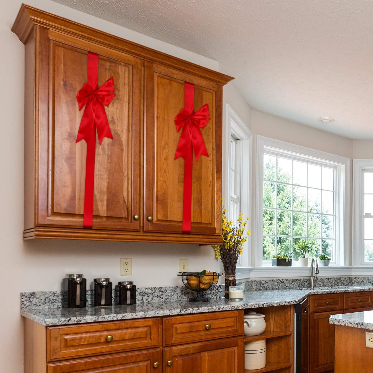 Christmas Cabinet Festive Door Ribbons - Red