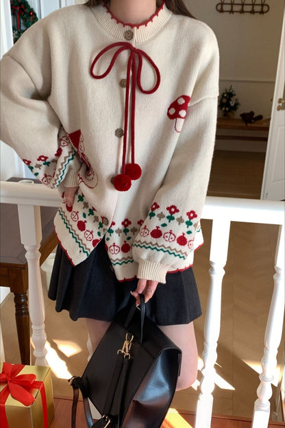 Pompom Oversized Christmas Cardigan