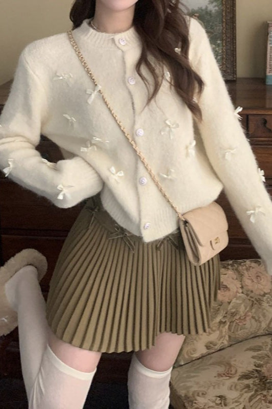 Chunky Bow Short Knit Christmas Cardigan