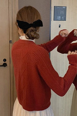 Vintage Ribbed Cropped Christmas Cardigan