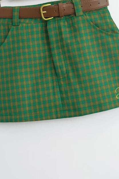 Letter Embroidery Plaid Low Waist Christmas Skirt