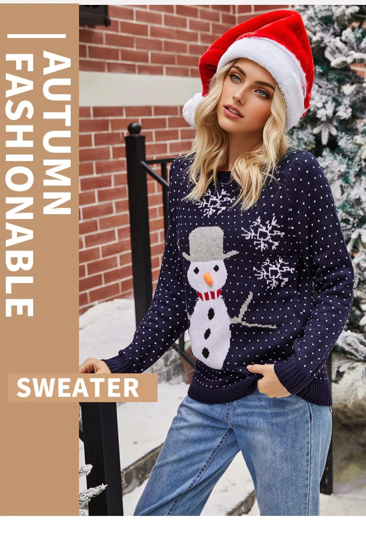 JuliaFashion - 2024 Women's Sequin Snowman Christmas Casual Sweaters Knit Jumper