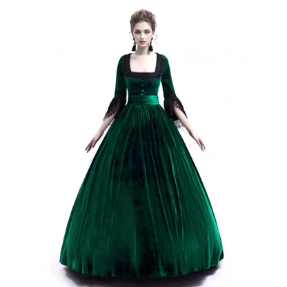 JuliaFashion - 2024 New Medieval Renaissance Velvet Gothic Court Queen Cosplay Vestidos Dress