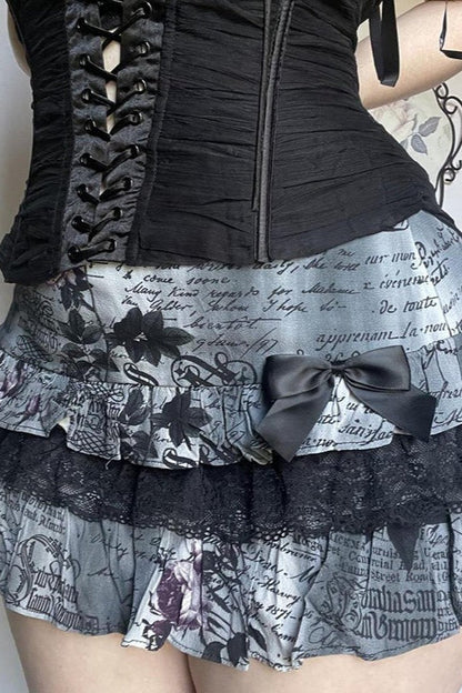 Halloween Gothic Lace Trim Low Waist Ruffled Mini Skirt