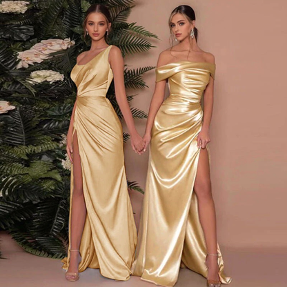 JuliaFashion - 2024 Split Gold Strapless Sexy Elegant Party Dresses