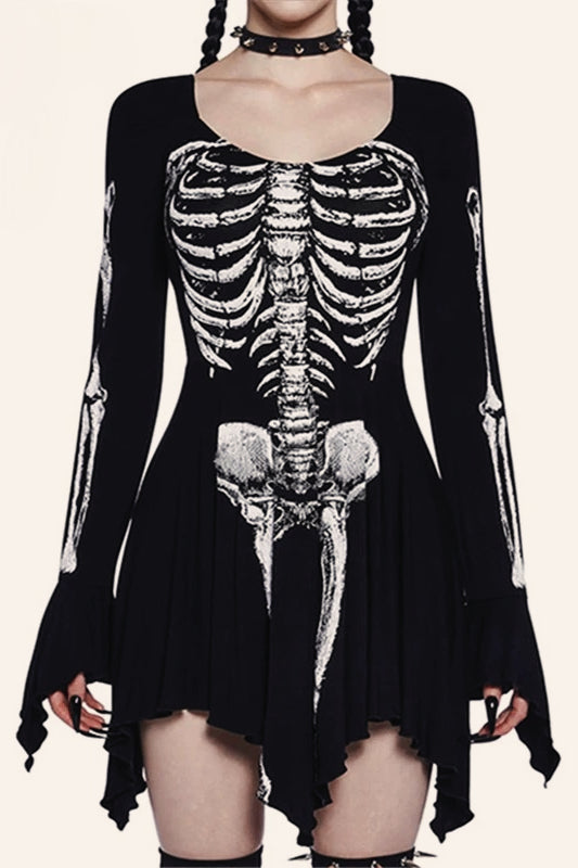 Halloween Gothic Skull Print Dress