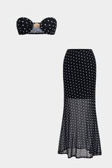 Polka Dots Print Metallic Decor Tube Top And Cut Out Skirt Set
