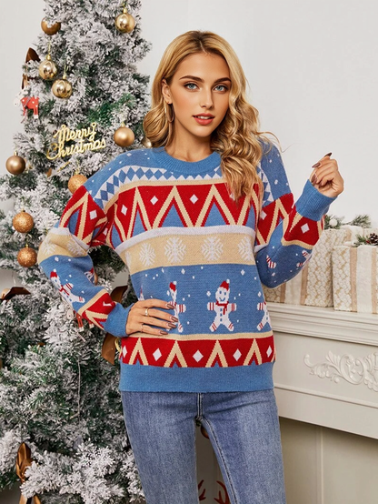 JuliaFashion-Christmas Snowflake Sweater New Pullover Christmas Snowman Sweater