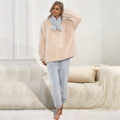 JuliaFashion - 2024  Solid Long Sleeve Winter Fluffy Pijama Suit