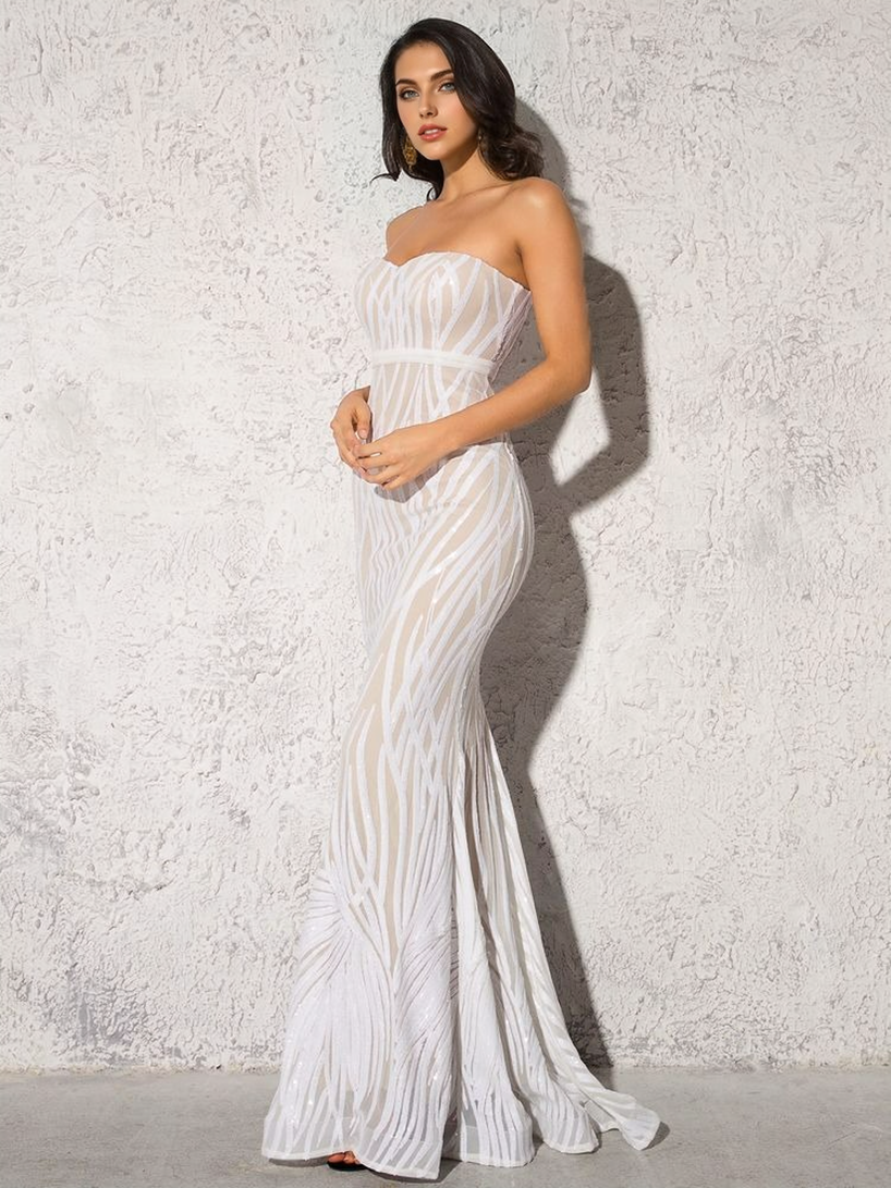 JuliaFashion-Elegant Wihte Strapless Long Bridesmaid Dress