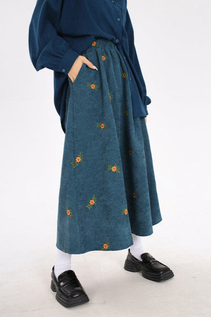Printed Corduroy A-Line Christmas Skirt