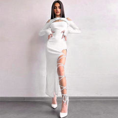 JuliaFashion - Sexy Lace-Up High Split Maxi Dress
