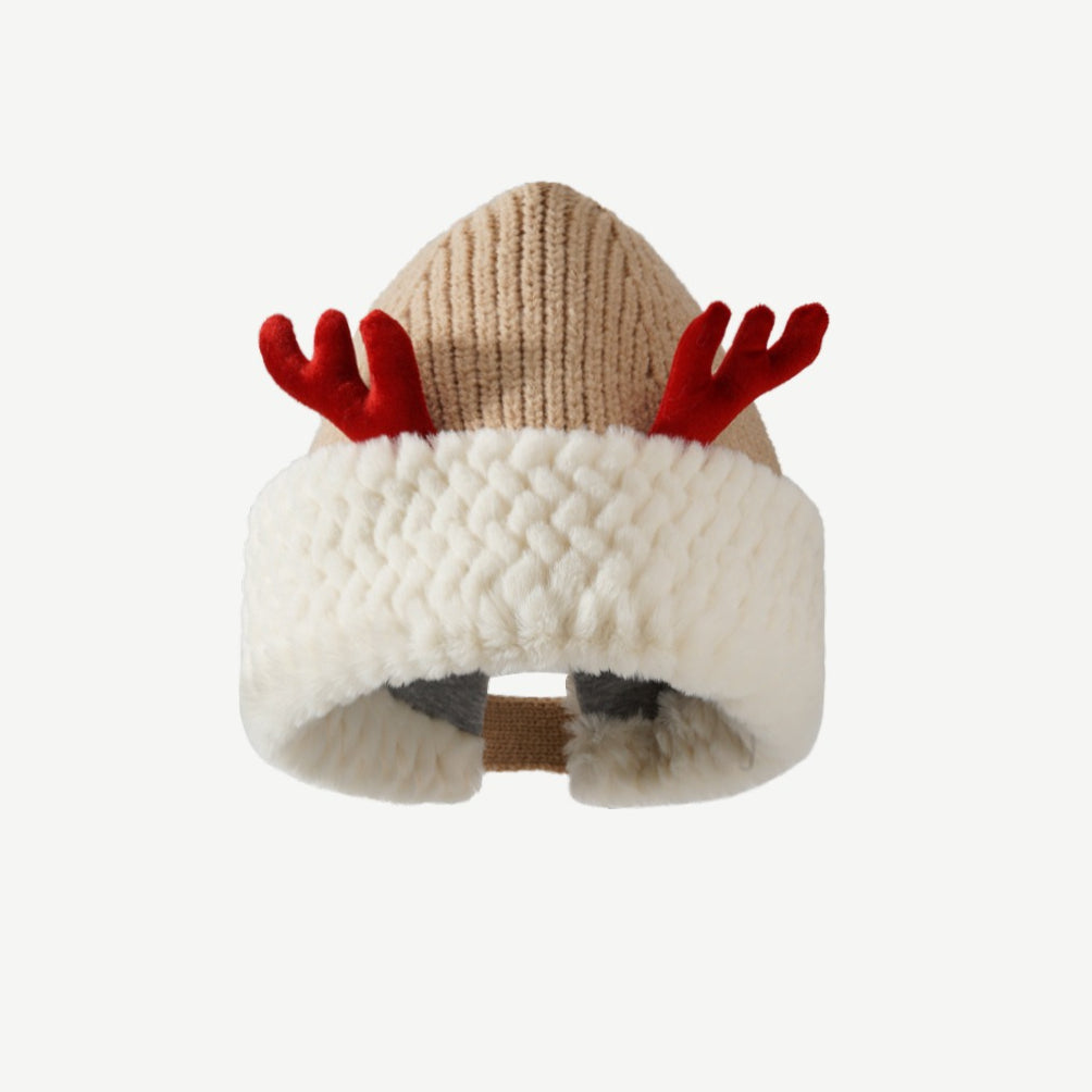 Reindeer Plush Knit Slouchy Christmas Hat