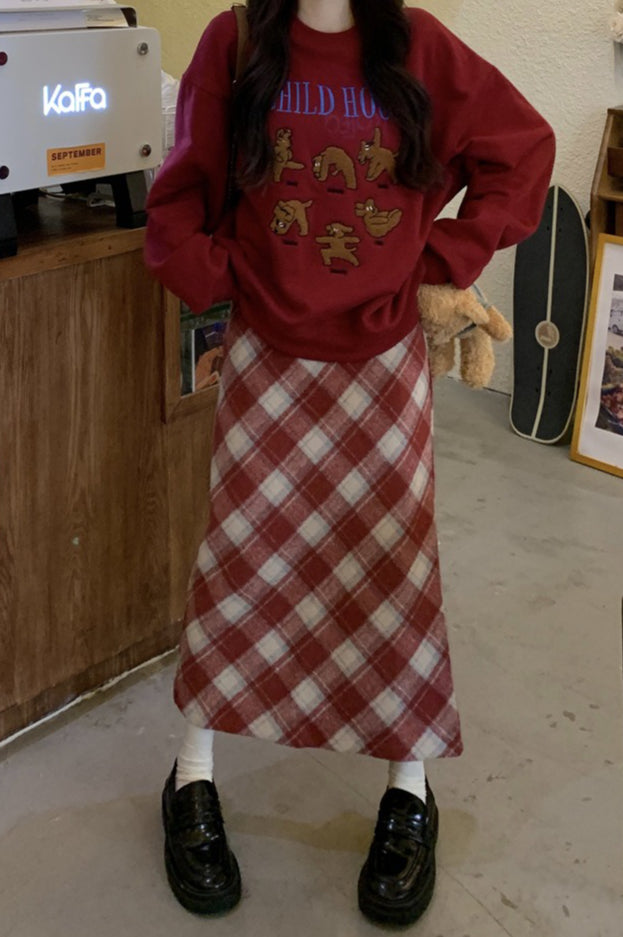 High Waist Vintage A-Line Slit Christmas Skirt