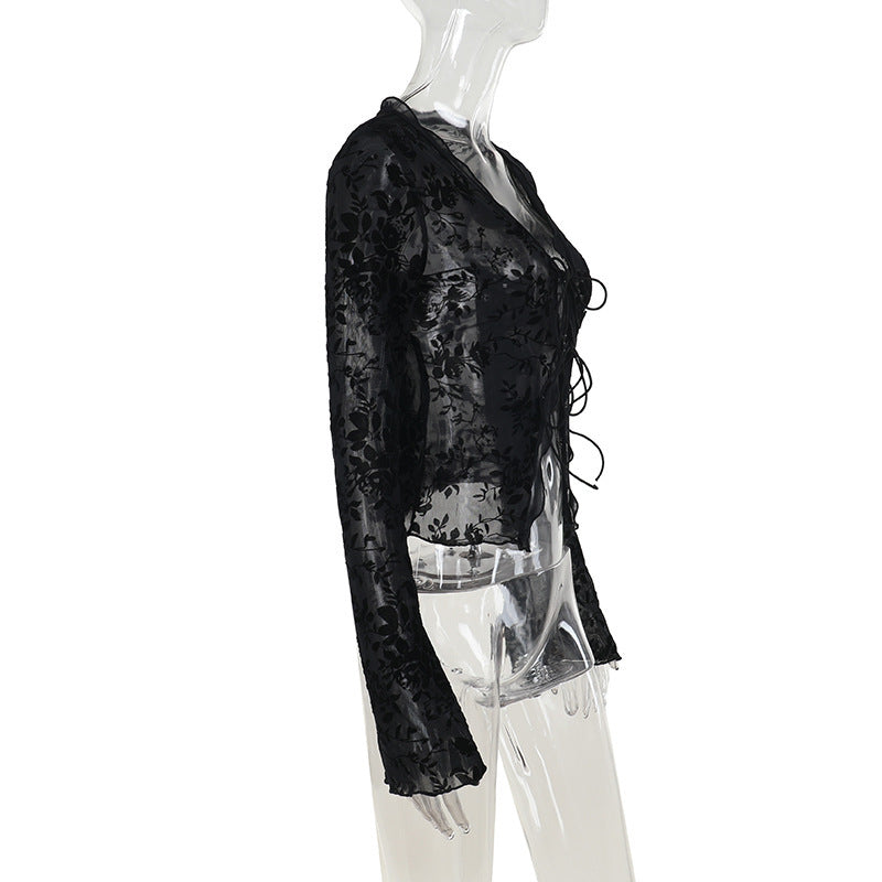 Lace Lovers Tie Up Top - Black