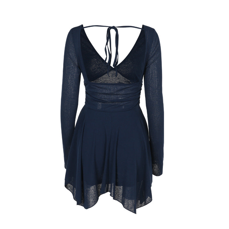 Cosmic Elegance V Neck Dress - Blue