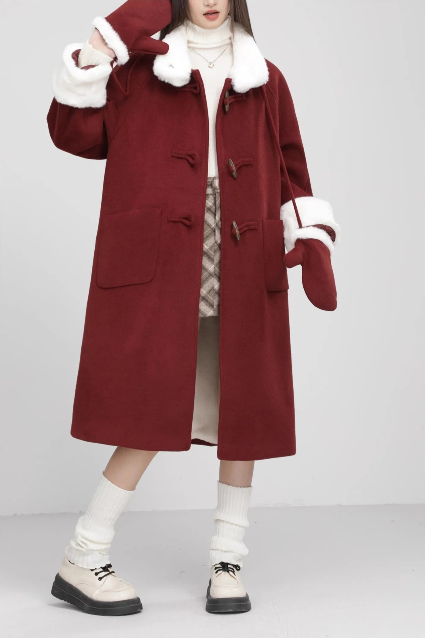 Retro Patchwork Horn Button Christmas Outerwear