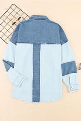Hem Color Denim With Jacket And Up Raw Block Button Closure