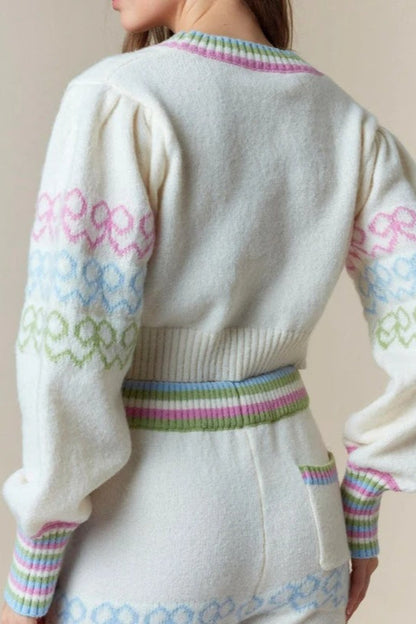 Colorful Butterfly Bow Crop Christmas Cardigan