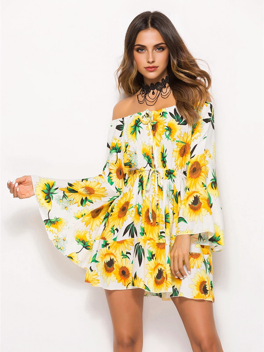 JuliaFashion-Floral Coast Sunflower Print Mini Dress