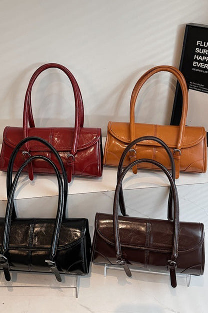 Waxed Leather Retro Long Handbag Chic Shoulder Underarm Commuter Bag