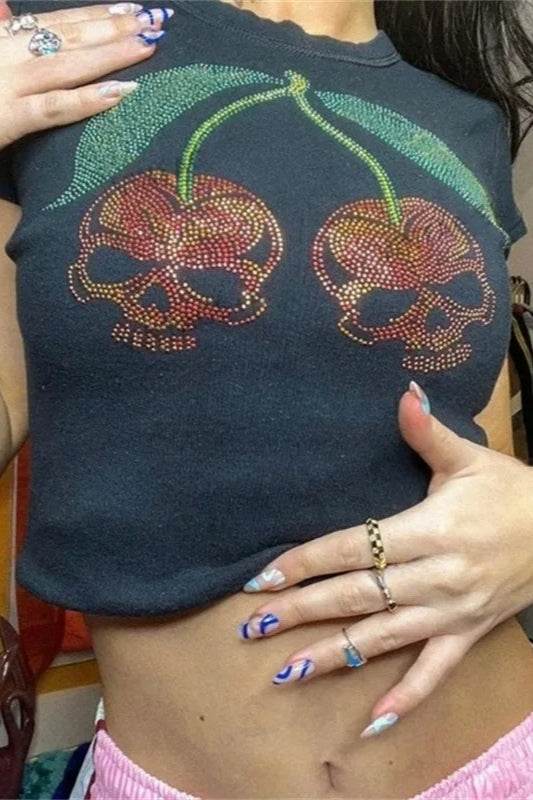 Rhinestone Skull Graphic T-Shirt