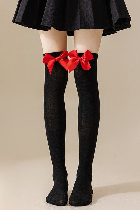 Soft Knit Bow Christmas Socks