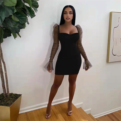 Julia Fashion - Sexy Mesh Long Sleeve Party Bodycon Mini Dress