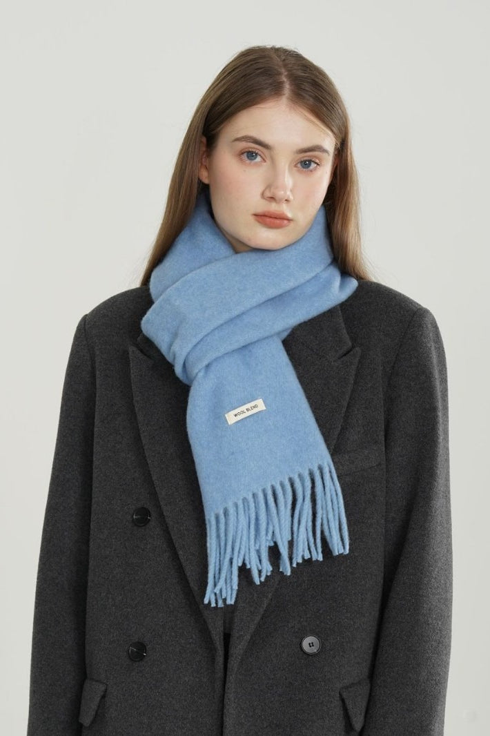 Solid Woven Fringe Wool Blend Christmas Scarf