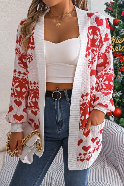 Reindeer Pocket Long Sleeve Christmas Cardigan