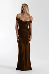 Vintage Satin Mermaid Off Shoulder Maxi Dress