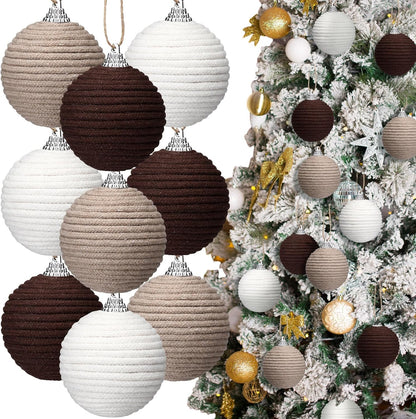 Boho Farmhouse Jute Rope Christmas Ball Ornaments - Set of 9