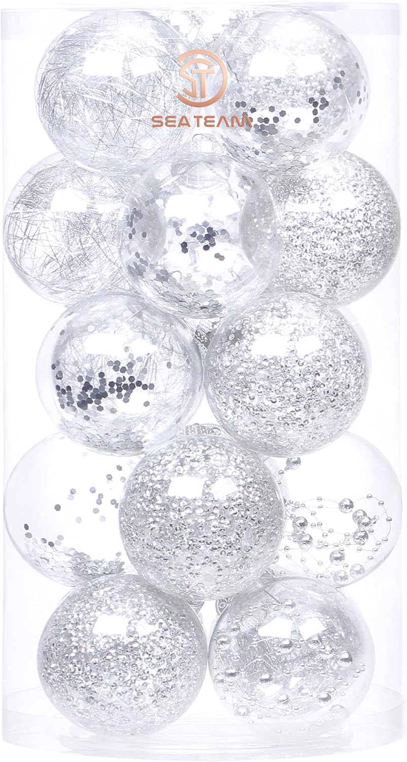 24 Count Shatterproof Clear Plastic Christmas Ball Ornaments with Gold Decorations