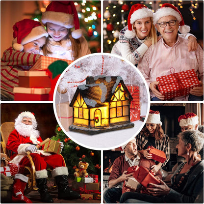 Xmas Lantern Decorative Resin House Figurine Set with LED Light for Kids - Set of 4