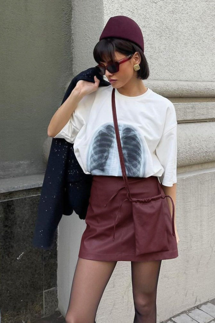 Red Matte Leather Christmas Skirt