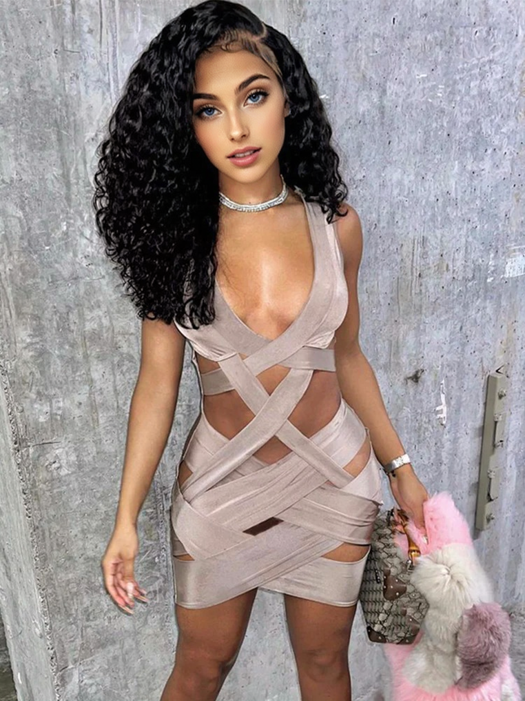 Julia Fashion - Sexy Bandage Hollow Out Bodycon Mini Dress