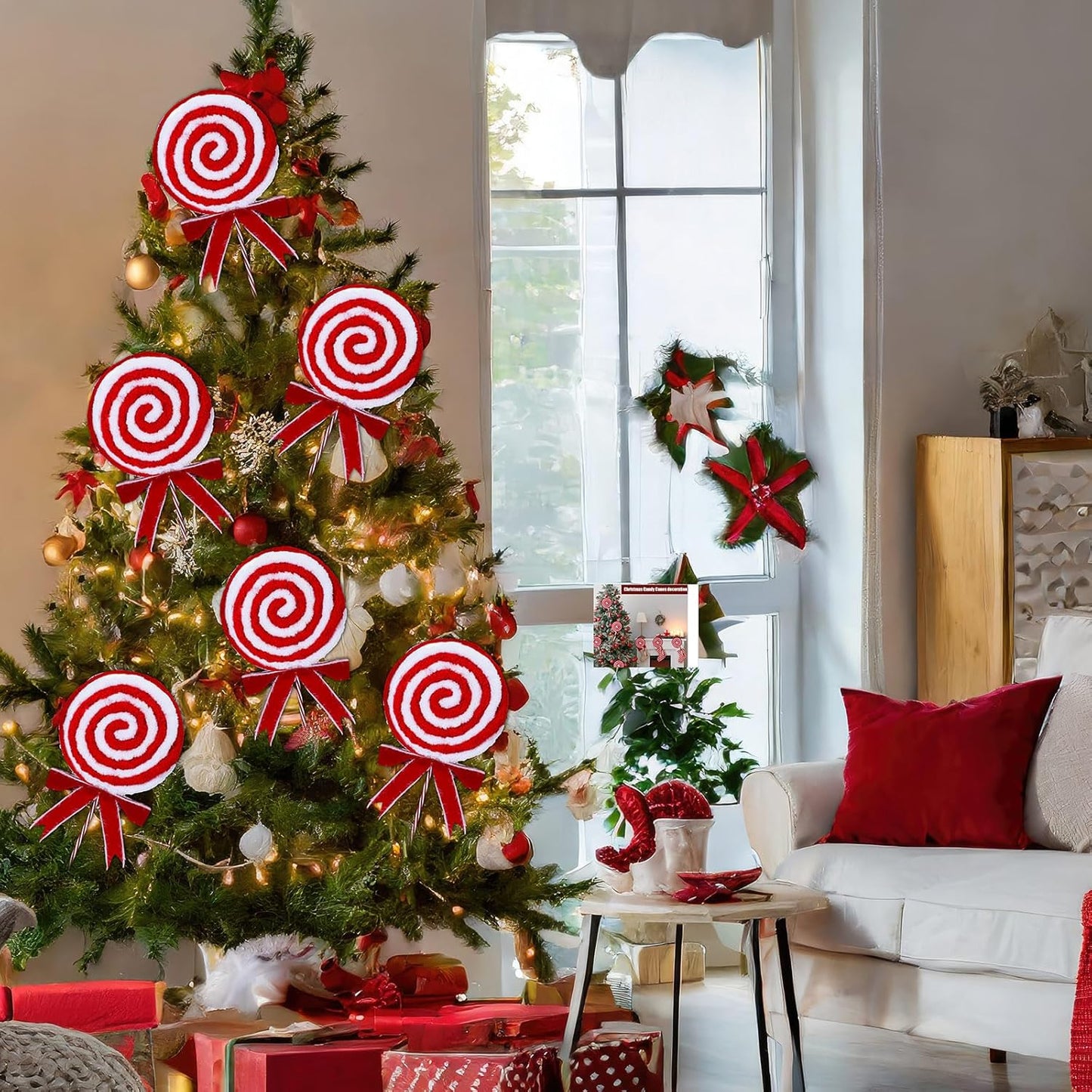 Large Woolen Candy Cane Lollipop Spray Christmas Ornaments - Holiday Party Decor