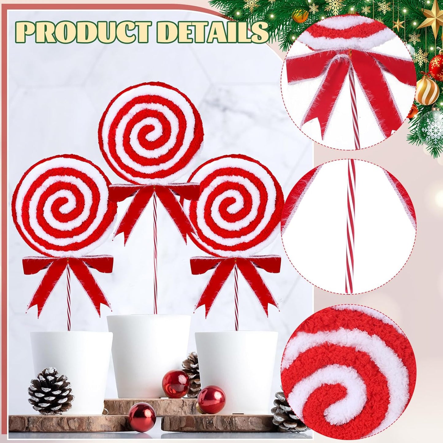 Large Woolen Candy Cane Lollipop Spray Christmas Ornaments - Holiday Party Decor