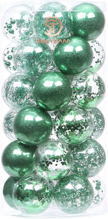 24 Count Shatterproof Clear Plastic Christmas Ball Ornaments with Gold Decorations