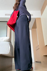 Solid Elastic Wide-Leg Sporty Pants