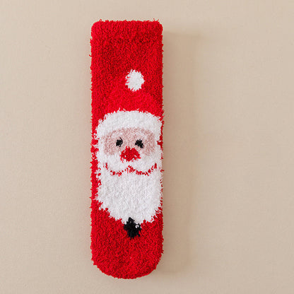 Cute Coral Fleece Thick Warm Mid Calf Christmas Socks