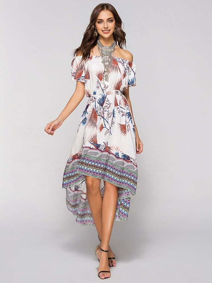 JuliaFashion-Feels Right Leafy Print Off Shoulder Midi Dress