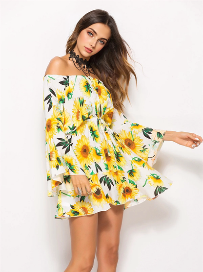 JuliaFashion-Floral Coast Sunflower Print Mini Dress