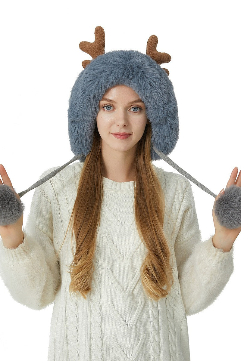 Reindeer Antler Pom Pom Christmas Hat