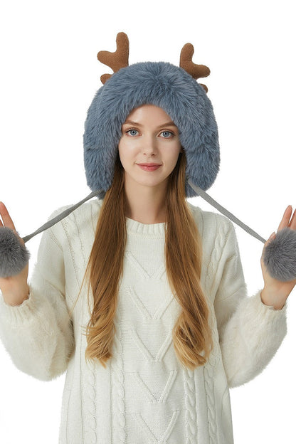 Reindeer Antler Pom Pom Christmas Hat
