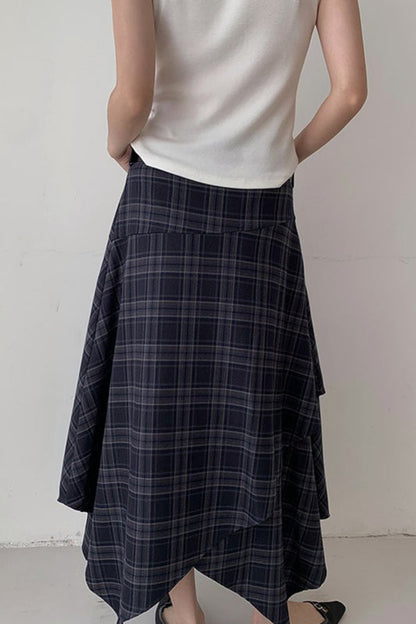 Asymmetric Plaid Midi Christmas Skirt
